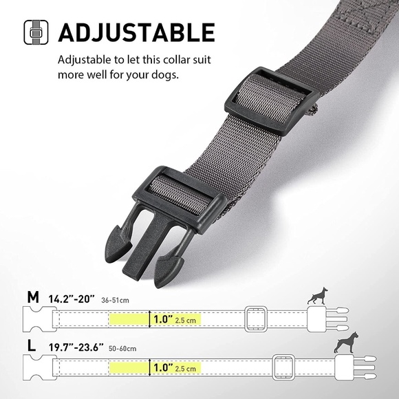 Eversunn Gray LED Dog Collar, USB Rechargeable Waterproof Reflective - Large - Picture 3 of 9